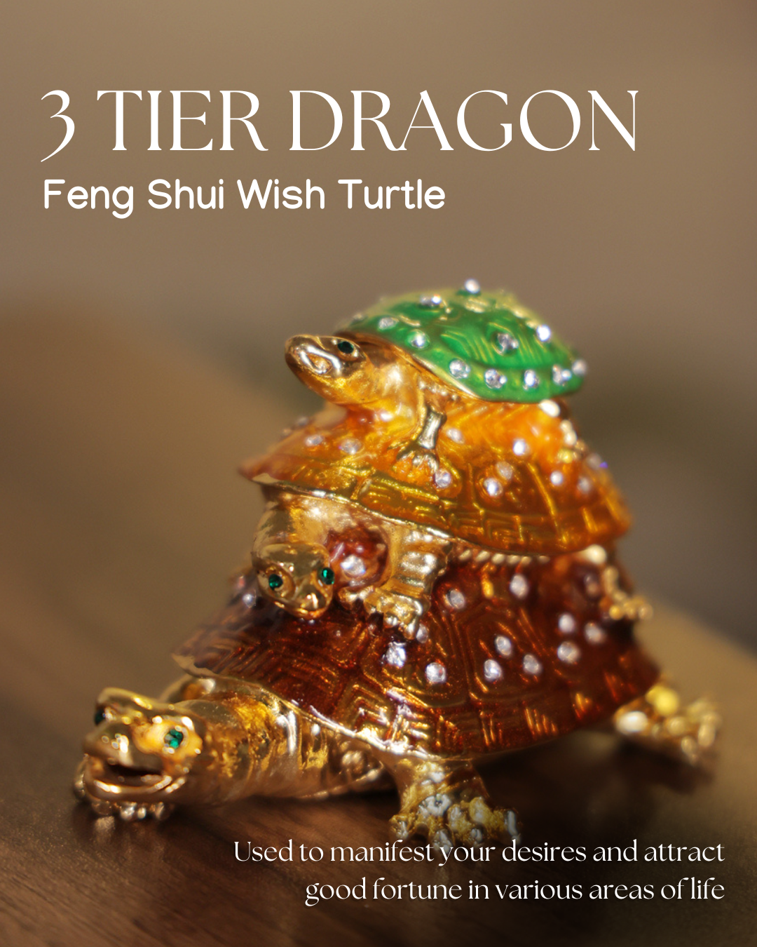 Three-Tier Dragon Feng Shui Wish Turtle