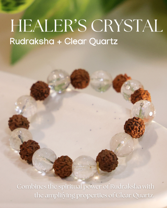 Rudraksha + Clear Quartz Bracelet